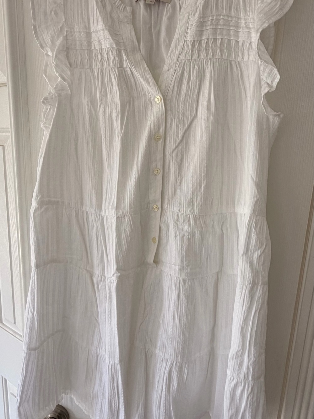 LOFT White Tiered Button-Front Sundress L